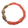 Choker Y.YING 8 Strands Orange Coral Gold Plated Rose Desert Rough Raw Asymmetric Necklace 23"