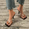 Sandali 2022 Summer Ladies Square Head Heel Mule PVC trasparente strass catena scarpe alte pantofole femminili moda