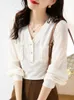 Women's Blouses Knitting Women's 2022 In Chiffon Patchwork Shirts Slim Long Sleeves Summer Korean Top Spring V-Neck Casual Clothing