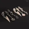 Servis uppsättningar Western Skeletal Cutery Set 3 -stycken Babelformulär Rostfritt stål Black Spoon Fork Knivmiddag Halloween gåva