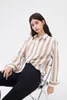 Kvinnors blusar Kvinnor Stripes Button Down Shirts roll-up hylsa toppar V Neck Casual Work Loose Overdimensionerade kvinnliga bomullskvinnor