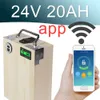 24V 20AH App Lithium Ion Electric Bike Battery Phone Control USB 2.0 Porto de bicicleta elétrica Scooter Ebike Power 500W Wood