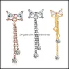 Body Arts Bowknot CZ Piercing Jewelry Dangle Belly Button Rings 316l Surgical Steel Navel Bar With Zircon Drop Delivery Health Beaut Dhuam