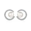 Stud -oorbellen zoetwater gekweekte parel voor vrouwen echte VVS1 Moissanite 925 Sterling Silver Ear studs sieraden