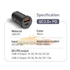 CC154 MINI CARRO DE CARRO DE CARRO USB Quick Charge 4.0 PD 3.0 48W Carregadores de carregamento r￡pido para iPhone 12 Pro 11 Huawei Xiaomi Mi Tipo C Telefone celular