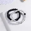 Strand 2 st/set Trendy Natural Stone White and Black Yin Yang Charm Beads Couples Friendship Distance Armband