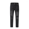 Heren jeans 2023ss High Street rechte buis polyester gewassen gaten heren en dames slanke broek