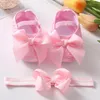 Erste Wanderer Babyschuhe Stirnband Set süße Bogenprinzessin weich SOLD 0-18M Kleinkind Mädchen