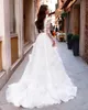 Ausgefallenes A-Linien-Hochzeitskleid, Spitzenapplikationen, Puffärmel, Brautkleider, tiefer V-Ausschnitt, Robe de Mariee