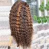 꿀 금발의 깊은 곱슬 레이스 프론트 가발 흑인 여성 브라질 인간 머리 하이라이트 곱슬 13x4 정면 가발 HD 투명 합성