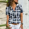 Women's Blouses Summer T-shirt Vintage Printing Pockets Casual Blouse Turn-down Collar Women For Office