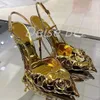 Sandaler Ladies High Heels Summer Superfine Fiber Golden Rose Petal Stiletto Sll-Match Withtemperament Party Wear