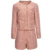 Women's Tracksuits Janeyiren Fashion Show Fall/Winter Shorts Suit Women Luxury Sequined Long-sleeved Coat And Pink Two-piece Set