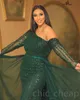 ASO 2023 Arabiska EBI Dark Green Prom Dresses Mermaid Sequined Lace Evening Formal Party Second Reception Födelsedag Bridesmaid Engagementklänningar klänning ZJ386