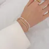 Link Bracelets Stainless Steel Waterproof Multilayered Freshwater Pearl OT Buckle Tennis Chain For Women Girls Jewelry Gift