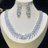 ネックレスイヤリングセットセットゴージャスな葉のCZ Circular for Women's Party Dress Jewelry Bridal Wedding Accessories 2PCS SETS BRIDESAID GIFTS