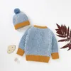 Jackets 2Pcs Baby Sweater Coats 2022 Autumn Winter Boys Girls Clothes Long Sleeve Single-breasted Knitted Outwear Plush Ball Caps