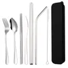 Dinnerware Sets Portable Travel Tableware Reusable Utensils With Case Camping Cutlery Set 7 Pcs Flatware Knife Fork Spoon Chopsticks Metal