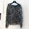 Pulls pour femmes Femmes Tricoté Glands Pull Pull À Franges Soie Brillante Automne Hiver O-Cou Lâche Tissé Faux Crochet Crop