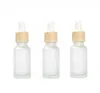 wholesale Dropper Bottle Empty Refillable Bottles Glass Jar with Imitated Bamboo Cap Vial Cosmetic Container Frosted 30ml wholesale