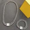 Womens Designer Fashion Necklace Bracelet Luxury Silver Metal Pendant Letters F Unisex Chain Bracelets Mens Jewelrys Set 2212142QS