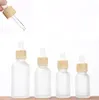 wholesale Dropper Bottle Empty Refillable Bottles Glass Jar with Imitated Bamboo Cap Vial Cosmetic Container Frosted 30ml wholesale
