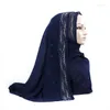 Scarves 2023 Pearl Chiffon Scarf And Shawl Muslim Women Wedding Hijab Wrap White Glitter Rhinestone Turkish Tudung For
