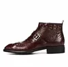 Burgund schwarzes Krokodil-Leder-Herren Boots Winter High Top Formal Anzug Stiefel Britische Schuhe große Größe 38-46