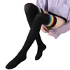Women Socks Rainbow Striped Stockings Sexy Over The Knee Sock Cotton Thigh High Plus Size Ladies Warm Overknee Long