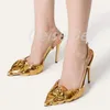 Sandaler Ladies High Heels Summer Superfine Fiber Golden Rose Petal Stiletto Sll-Match Withtemperament Party Wear