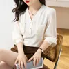 Women's Blouses Knitting Women's 2022 In Chiffon Patchwork Shirts Slim Long Sleeves Summer Korean Top Spring V-Neck Casual Clothing