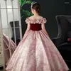 Girl Dresses The Red Children'S Show Host Dress Birthday Party Violin Piano Performance Little Model Princess Wind Spring And Summer