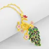 Pendant Necklaces 24K Gold Necklace Colorful Enamel Peacock Cloisonne Long Statement For Women Figaro Chain Jewelry