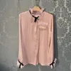 Damenblusen Damen Elegant Rosa Rüschen Langarmshirt Sexy Lässige Schleife Nähte Hochwertiges Top 2022 Frühherbst Produkt