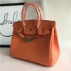 Platinum Handbag Designer Ostrich Fashionable Pattern Bag Portable One Shoulder Slanting Cowhide Women's Orange Genuine Leather