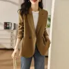 Women's Suits Lenshin Women Elegant Jacket Full Sleeve Blazer Fashion Office Lady Casual Coat Outwear Single Breasted Tops