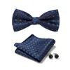 Bow Ties Drop Fit Formal Party Silk Butterfly Tie Pocket Squares Cufflink Set Bowtie Box Male Polka Dot Ivory