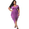 Plus Size Dresses for Women Prom Dress Sexy V Neck Wrap Short Sleeve Ruched Bodycon Midi Dress XL-5XL