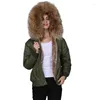 女性用毛皮の緑の爆撃機カジュアルウェアMrs冬風の厚さ天然アライグマパーカーフライトジャケット高品質の偽物