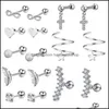 Body Arts 16G RVS Moon Heart Cross Rose Ear Barbell Helix Tragus Cartilage Earring Set Piercing Sieraden voor mannen en vrouwen Dh1N4