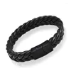 Strand Punk Men Jóias Braceletas de couro preto preto Pulpes de moda de moda de moda de aço inoxidável