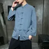 Men's Jackets Chinese Style Tang Suit Men's Tai Chi Clothes Jacket Retro Long-sleeve Loose Casual Large Size Coat Top Solid Color