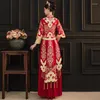 Ethnic Clothing FZSLCYIYI Embroidery Rhinestones Tassel Burgundy Chinese Bride Bridegroom Wedding Dress Cheongsam Elegant Marriage Qipao