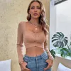 Женские футболки T European American Casual Top Women Женщины летняя сексуальная квадратная шея с длинными рубашками