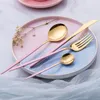 Dinnerware Sets 16pcs Black Gold Tableware Set Knife Fork Tea Spoon Stainless Steel Cutlery Kitchen Wholesale