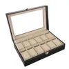 10 12 Slots Watch Box Universal horloges Weergave Case Glass Top Watch Winder sieraden opbergdoos polshorloge Organizer220p