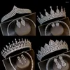 Ketting oorbellen Zet prachtige zilveren kleur kristallen bruids bruids sieraden 3 pc's vrouwen kubieke zirconia kroon cz tiara accessoires