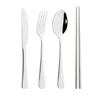 Dinnerware Sets 4Pcs/set Black Silver Set Fork Spoon Knife Chopsticks Stainless Steel Cutlery Tableware Silverware Flatware