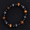 Strand Natural Black Obsidian Hematite Tiger Eye Stone Bracelect