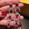 Dangle Earrings European Style Baroque Fashion Long Waterdrop Red Stone Tassels Women Party Jewelry White Gold Color Dress Accessories